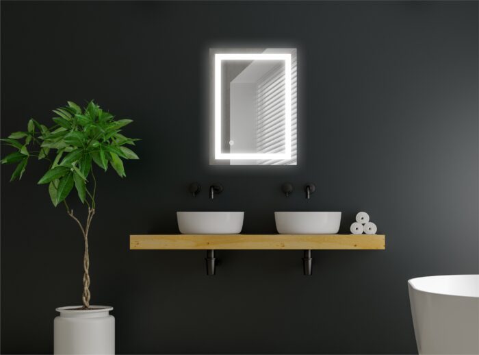 Rectangular Frameless LED Mirror – Wall-Mounted Smart Touch Sensor Mirror with Energy-Saving LED | Bathroom, Wash Basin & Vanity Mirror (18 x 24 inch) Square-4 - Image 1