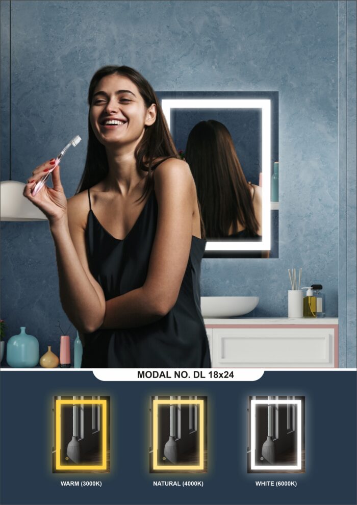 Rectangular Frameless LED Mirror – Wall-Mounted Smart Touch Sensor Mirror with Energy-Saving LED | Bathroom, Wash Basin & Vanity Mirror (18 x 24 inch) Square-4 - Image 5