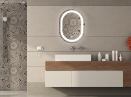 Capsule LED Mirror – Frameless Wall-Mounted Smart Mirror with Touch Sensor & Adjustable Brightness | Energy-Saving Lighted Vanity Mirror for Bathroom & Wash Basin (17.75 x 23.75 inch)