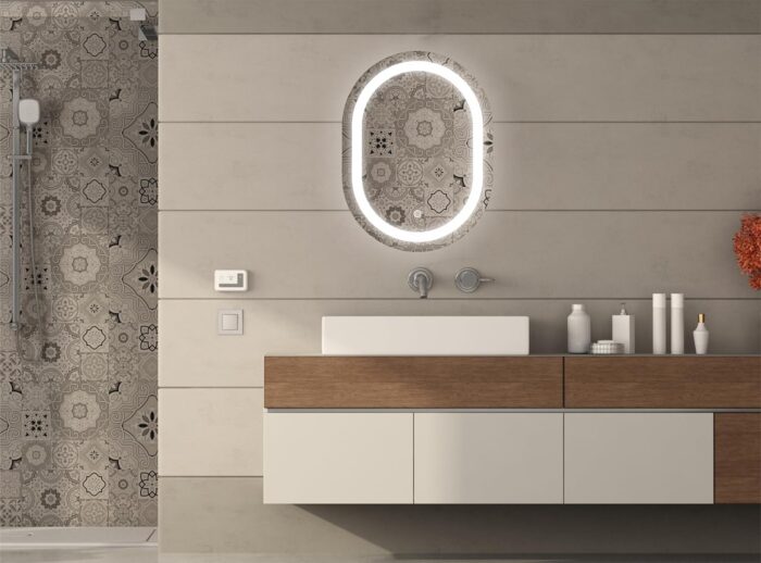 Capsule LED Mirror – Frameless Wall-Mounted Smart Mirror with Touch Sensor & Adjustable Brightness | Energy-Saving Lighted Vanity Mirror for Bathroom & Wash Basin (17.75 x 23.75 inch) - Image 1