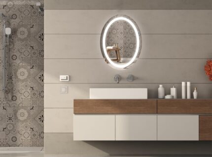 Oval Frameless LED Mirror – Hardwired Wall-Mounted Lighted Mirror with Smart LED & Energy-Saving Design | Hotel & Home Bathroom Mirror (17.75 x 23.75 inch)