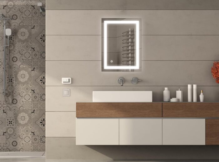Rectangular Frameless LED Mirror – Wall-Mounted Smart Touch Sensor Mirror with Energy-Saving LED | Bathroom, Wash Basin & Vanity Mirror (18 x 24 inch) - Image 1