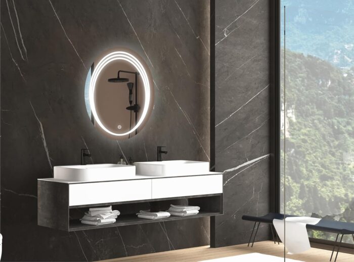 Oval Frameless LED Mirror – Plug-and-Play Wall-Mounted Mirror with Touch Sensor & Copper-Free Silver Glass | Modern Bathroom & Vanity Mirror (17.75 x 23.75 inch) - Image 1