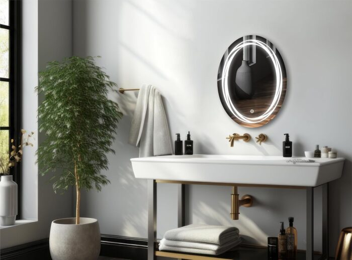 Oval Frameless LED Mirror – Wall-Mounted Smart LED Mirror with Touch Sensor & Energy-Saving Lighting | Lighted Vanity Mirror for Makeup & Dressing Room (17.75 x 23.75 inch) - Image 1