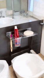 TRYOTONE Wall Mount Acrylic Corner soap Dish with Toothbrush & Tumbler Holder Shelf Usable for Bathroom and Wash Basin Area, Bathroom Accessories(pack of 2) - Image 2