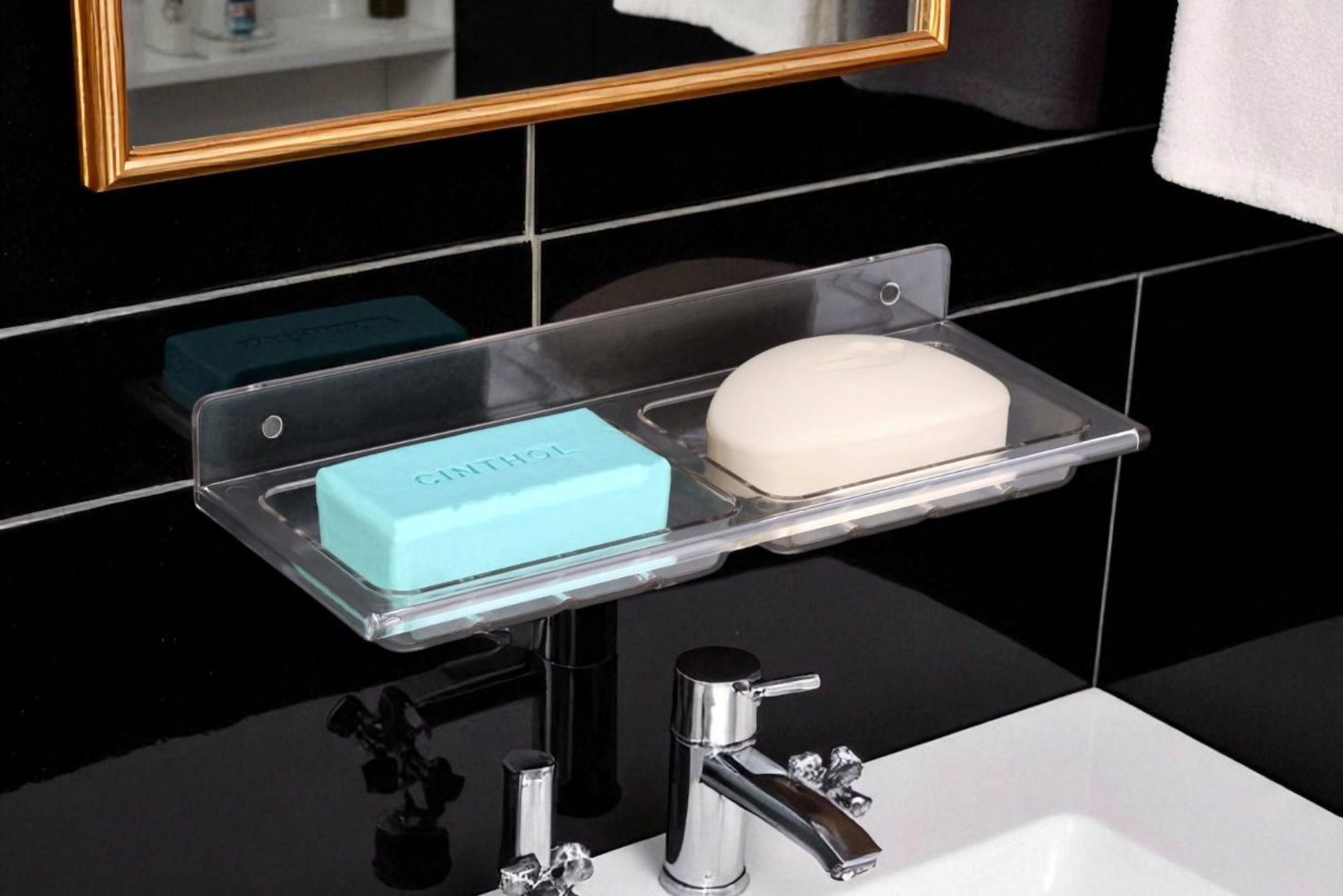 IMG-20250707-WA0006 (3) TRYOTONE Wall-Mounted Double Soap Dish Holder | Stainless Steel Base with Transparent Drain Tray | Rust-Proof & Durable Design for Bathroom, Kitchen, or Hotel Use | Space-Saving Organizer(pack of 2) - Image 1