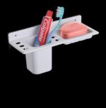 TRYOTONE Wall-Mounted Dual Soap Dish and Toothbrush Holder Combo – Durable White Plastic Bathroom Organizer with Separate Compartments Efficiency (White - Pack of 2) - Image 4