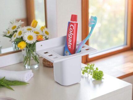 TRYOTONE Wall-Mounted Toothbrush & Toothpaste Holder – Space-Saving, Hygienic Bathroom Organizer with Drainage Slots – Ideal for Modern Countertops, Clean, Dry (Pack of 2)
